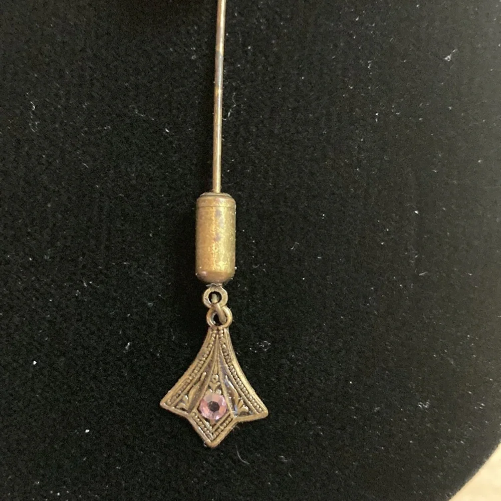Vintage antique gold tone stick pin with crystal embellishments